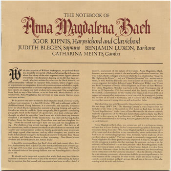Igor Kipnis;Judith Blegen;Benjamin Luxon;Catharina Meints-Bach, Johann Sebastian: The Notebook Of Anna Magdalena Bach